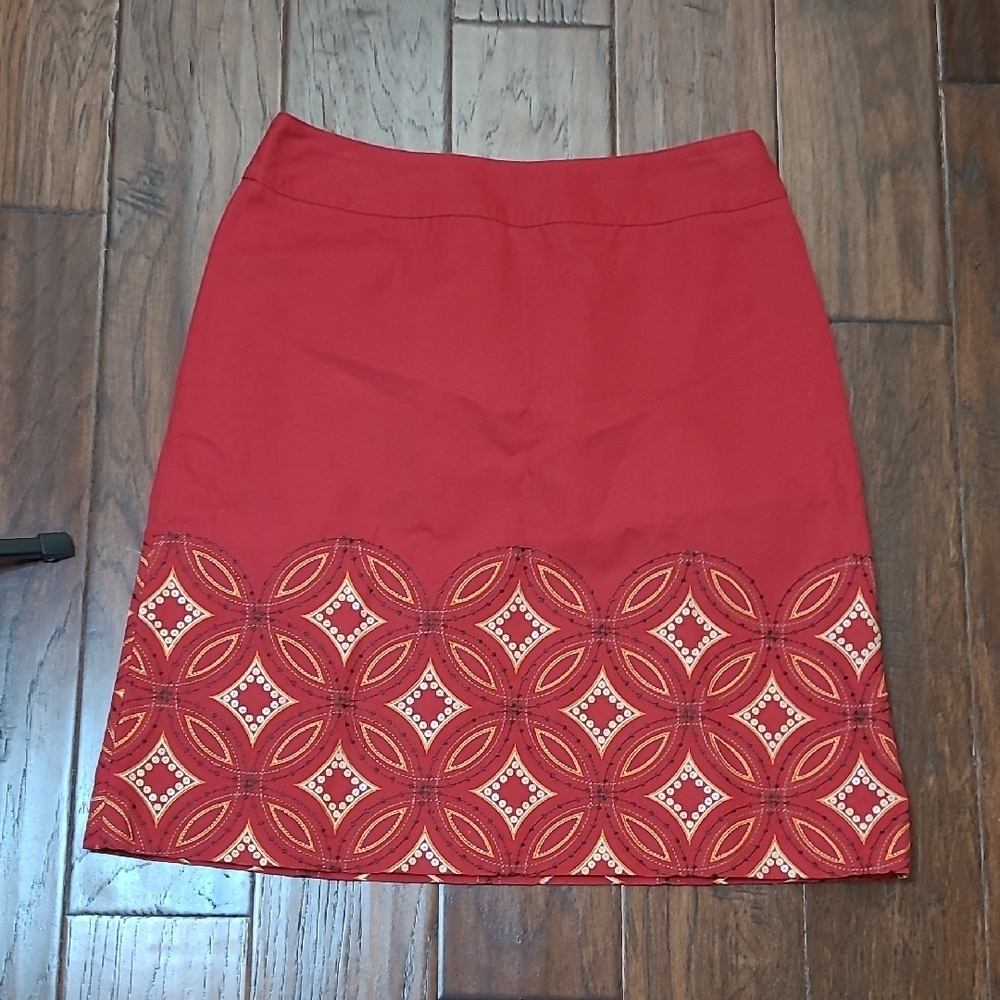 Talbots Red Pencil Skirt with Geometric Embroidery & Sequins size 8